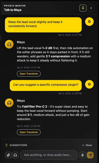 Personal Mentor chat with Maya