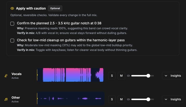 Stem Insight view showing applied fixes inside analysis