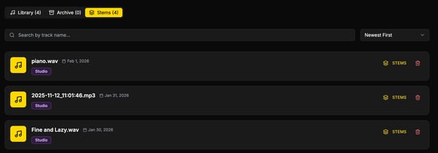 Stems library view inside MixMaster Pro