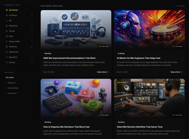 MixMaster Pro Learning Center - browse mixing guides by topic and difficulty